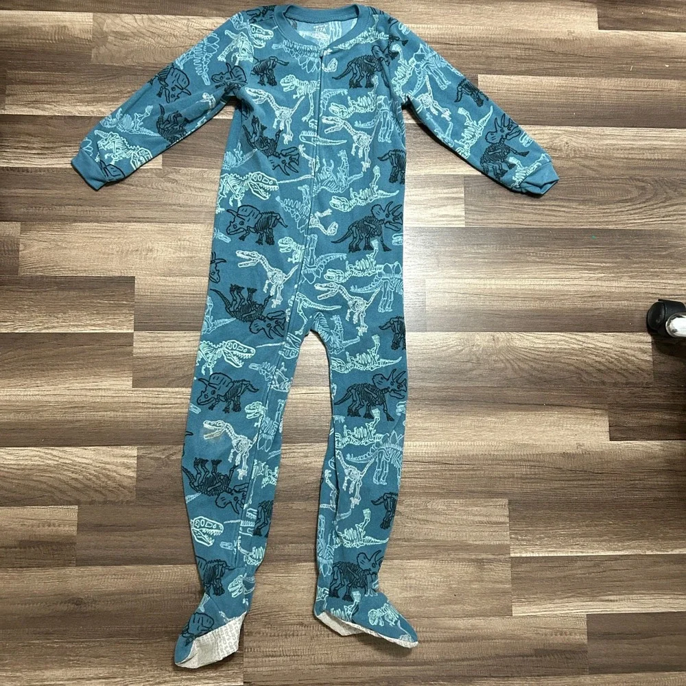 Carter's Footed Pajamas Kids 7 Blue Dinosaur Skeleton Fleece Sleeper One Piece